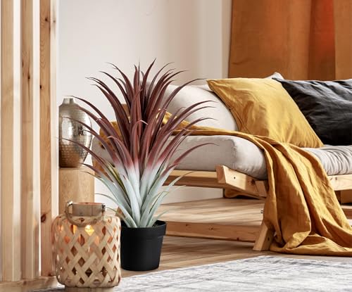 Hyper Realistic Big Red Artificial Aloe Vera Plant 26 Inches Tall. Large Faux Agave in Matte Black Pot.